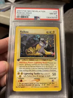 2001 POKEMON NEO REVELATION 1ST ED #13 RAIKOU-HOLO PSA 8 - Image 1