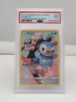 2019 Pokemon TCG Sun and Moon Cosmic Eclipse Full Art Piplup #239/236 PSA 9 MINT - Image 1