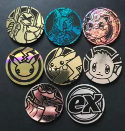 8 X Pokemon Large Coins Coin Tokens Shiny Celebrations Pikachu Eevee Scream Tail - Image 1