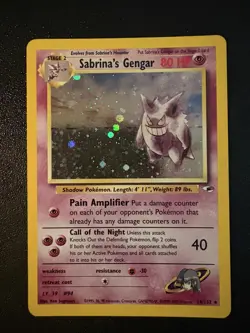 🔥 ☠ Pokemon TCG Sabrina's Gengar Holo Rare 14/132 Gym Heroes Holo Swirl LP/mp - Image 1