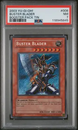 2003 YU-GI-OH! BOOSTER PACK TIN #008 BUSTER BLADER PSA 7 - Image 1