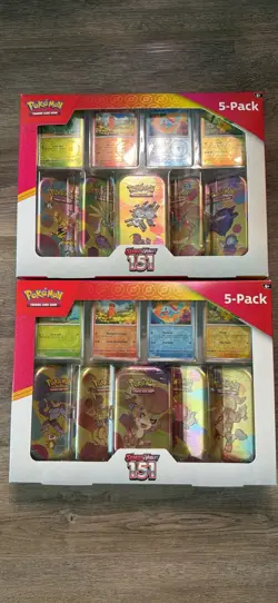 Pokemon Scarlet & Violet - 151 Bundle (5-Pack) Mini Tins w/ 4 Promo Cards BOTH - Image 1