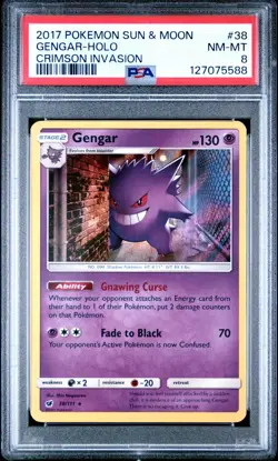 GENGAR 2017 Pokemon Sun & Moon Crimson Invasion Holo 38/111 - PSA 8 - Image 1