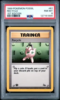 1999 POKEMON FOSSIL 1ST ED #61 RECYCLE PSA 8 - Image 1