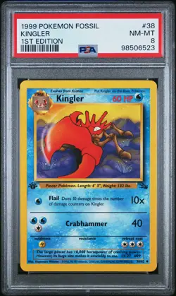 1999 POKEMON FOSSIL 1ST ED #38 KINGLER PSA 8 - Image 1