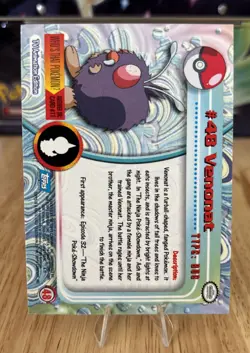 Venonat #48 1999 Topps Pokemon TV Animation Edition Series 1 Blue Logo - Image 2