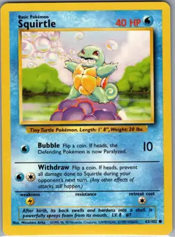 Squirtle 63/102 Non Holo Base Set - Pokemon Card - NM - Image 1
