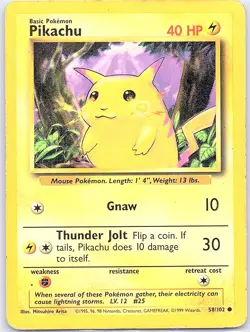 Pikachu 58/102 Non Holo Base Set - Pokemon Card - LP - Image 1