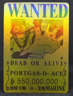 One Piece Portgas D Ace Wanted Dead or Alive Poster Holo Gold Foil Card GD-28 - Image 1