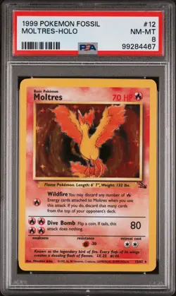 1999 POKEMON FOSSIL #12 MOLTRES-HOLO PSA 8 NM-MT - Image 1