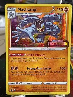POKEMON MACHAMP SWSH243 ROMO BLACK STAR HOLO PRERELEASE LOST ORIGIN STAMPED NM - Image 1
