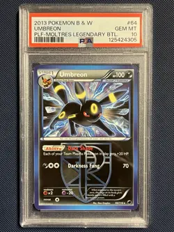 2013 POKEMON B&W PLASMA FREEZE MOLTRES LEGEND BATTLE #64 UMBREON PSA 10 (POP 12) - Image 1