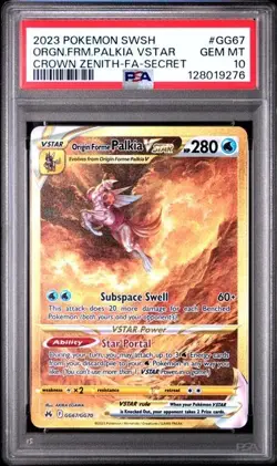 2023 POKEMON CROWN ZENITH SECRET FULL ART/ORIGIN FORME PALKIA VSTAR GG67 PSA 10 - Image 1