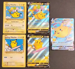 Surfing Pikachu 5 NM Flying V VMAX Pokemon Celebrations XY Evolutions Card 25th - Image 1
