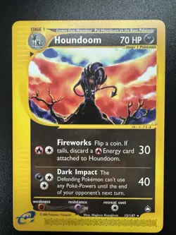 Houndoom 15/147 Rare Non-Holo Aquapolis Pokemon TCG Card 2002 Very Light Play - Image 1