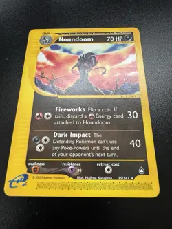 Houndoom 15/147 Rare Non-Holo Aquapolis Pokemon TCG Card 2002 Very Light Play - Image 3