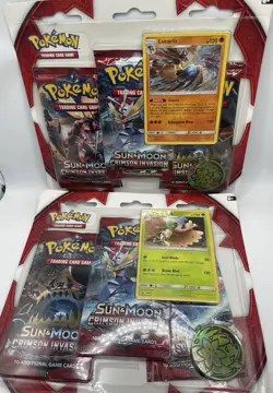 Pokemon Sun Moon Crimson Invasion 3 Booster Pack Blister Lucario Decidueye Promo - Image 1