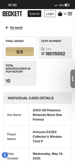 2005 Pokemon Articuno ex Holo #032 Black Star Promo BGC 9.5 GEM MINT SLAB POP 1 - Image 3