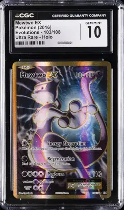2016 POKEMON EVOLUTIONS ULTRA RARE HOLO #103/108 MEWTWO EX CGC 10 GEM MINT - Image 1