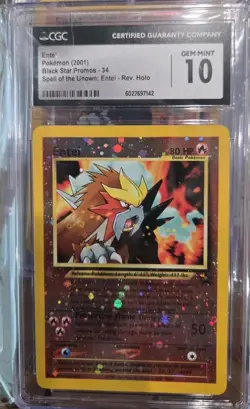 CGC 10 GEM Pokemon ENTEI Black Star Holo PROMO #34 Wizard of the Coast Foil - Image 1