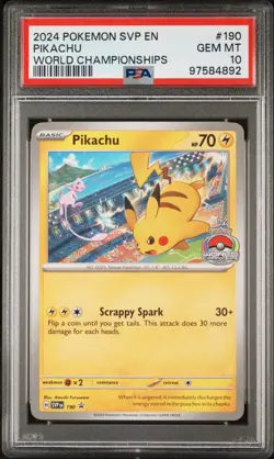 2024 POKEMON SVP EN-SV BLACK STAR PROMO WORLD CHAMPIONSHIPS #190 PIKACHU PSA 10 - Image 1