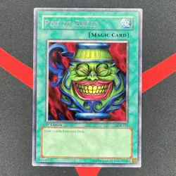 Yu-Gi-Oh! Pot of Greed LOB-119 1st Edition Rare Asian English HP Poor - Image 1