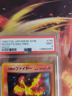 Pokemon Card Rocket's Moltres Lavados Vintage Japanese Gym heroes 1998 PSA 9 - Image 4
