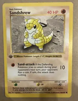 Sandshrew Pokemon 1st Edition Base Set 62/102 LP-NM Non-Holo Shadowless Common - Image 1