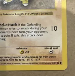 Sandshrew Pokemon 1st Edition Base Set 62/102 LP-NM Non-Holo Shadowless Common - Image 3