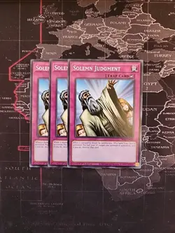 Yugioh! 3x Solemn Judgement -:Common SR14-EN038 - 1ST ED - NM Playset - Image 1