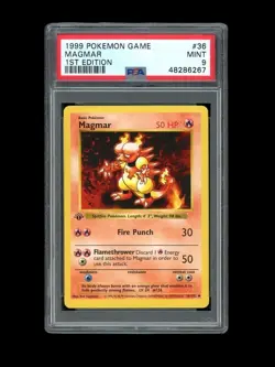 Pokemon PSA 9 MINT Magmar 1st Edition Shadowless Base Set 1999 Card 36/102 - Image 1
