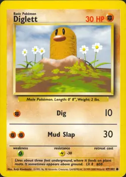 Diglett 47/102 (1999-2000 UK Print) Base Set Pokemon Card NM - Image 1
