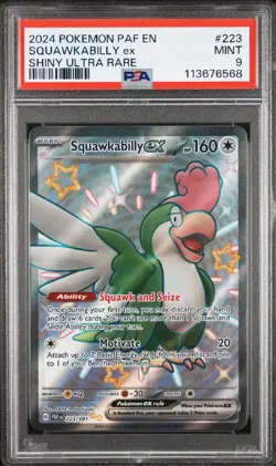 Pokemon 2024 Paldean Fates SQUAWKABILLY EX Shiny Ultra Rare #223 PSA 9 Mint - Image 1