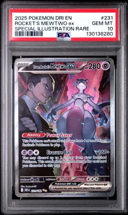 2025 POKEMON DRI EN-DESTINED RIVALS #231 TEAM ROCKET'S MEWTWO EX SIR PSA 10 - Image 1