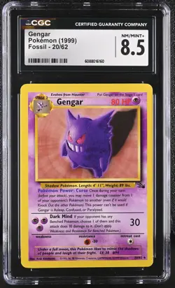 CGC 8.5 Gengar 1999 Fossil 20/62 Pokemon Card - Image 1