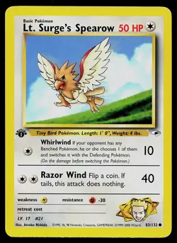 Pokemon Gym Heroes 83/132 Lt. Surge's Spearow 1st Edition Pokemon Card - Image 1