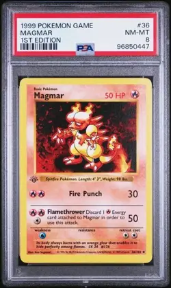1999 Pokemon Base Set 36 Magmar 1st Edition PSA 8 Near Mint - Mint - Image 1