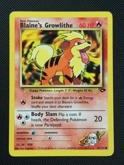 Blaine's Growlithe 62/132 REGULAR Pokemon Card WOTC Gym Challenge Common - Image 1