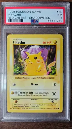 Pokemon Pikachu #58/102 Red Cheeks Shadowless Base Set PSA 7 - Image 1