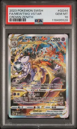 2023 POKEMON SWORD & SHIELD CROWN ZENITH #GG44 FULL ART/MEWTWO VSTAR PSA 10 - Image 1