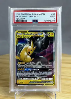 Pikachu & Zekrom GX 33/181 PSA 9 Tag Team Holo Sun & Moon Team Up 2019 Pokemon - Image 1