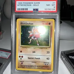 1999 Pokemon Game Base Set Unlimited #7 Hitmonchan Holo PSA 8 NM-MT - Image 1