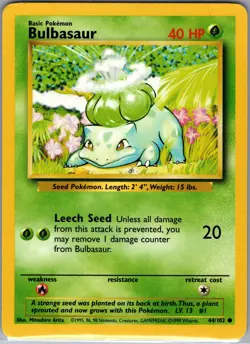 Bulbasaur 44/102 Non Holo - WOTC Base Set - Pokemon Card - MP - Image 1