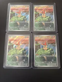 Pokemon TCG Victini SVP 208 Black Star Promo Illustration Rare Near Mint x4 Set - Image 1