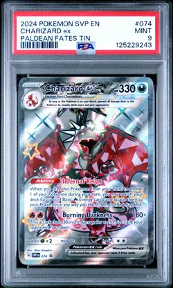 2024 POKEMON SVP EN-SV BLACK STAR PROMO PALDEAN FATES TIN CHARIZARD EX PSA 9 - Image 1