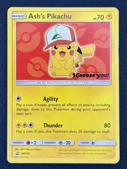 Pokemon TCG Ash's Pikachu SM109 Black Star Promo Sun & Moon Holo MP - Image 1