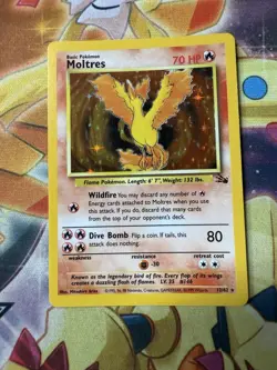 RARE Vintage Moltres Fossil Holo Unlimited Rare Pokemon TCG Card 12/62 Near Mint - Image 1