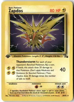 Zapdos, Pokemon Fossil Rare, 1st Edition, 30/62 LP - Image 1
