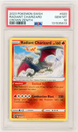 2023 POKEMON SWORD & SHIELD CROWN ZENITH #020 RADIANT CHARIZARD PSA 10 NEW CERT - Image 1