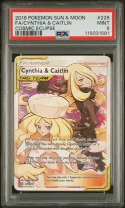Pokemon Cynthia & Caitlin 228/236 Cosmic Eclipse PSA 9 Mint - Image 1